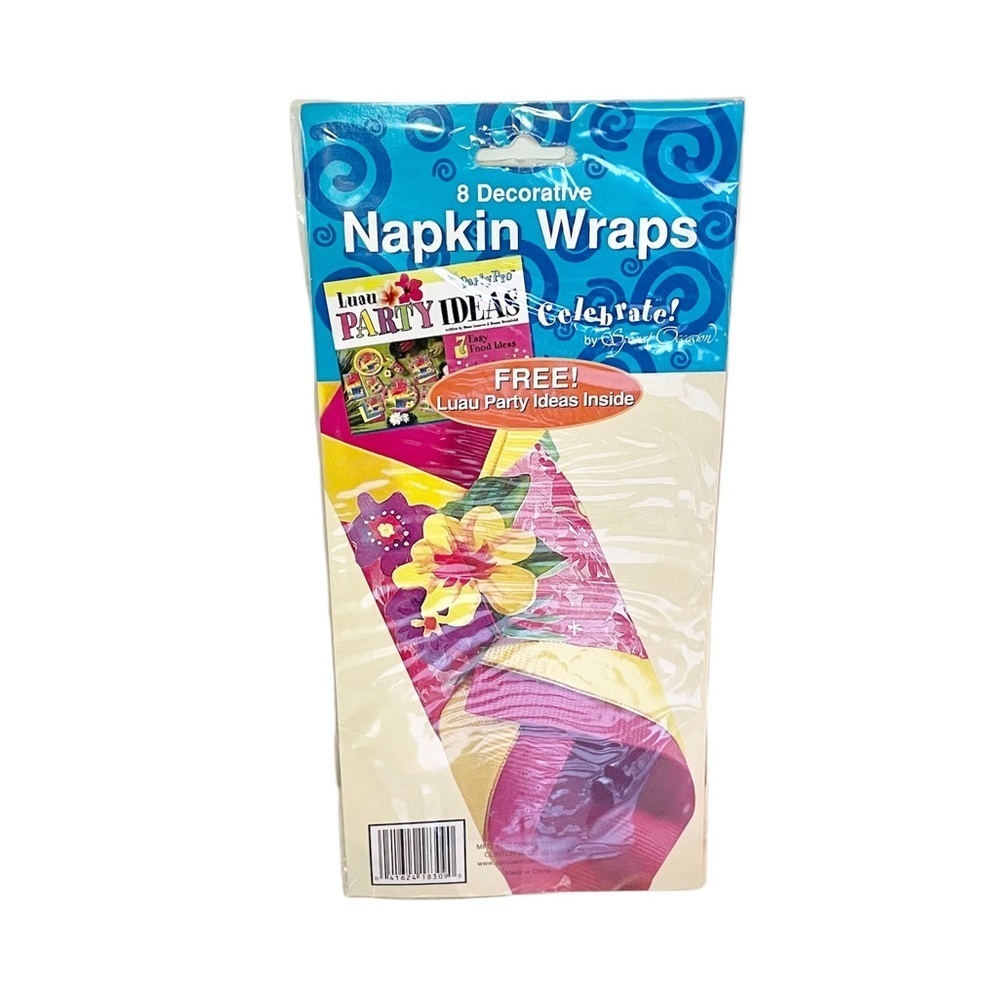 Floral Luau Cardboard Napkin Wraps 8-Piece Set